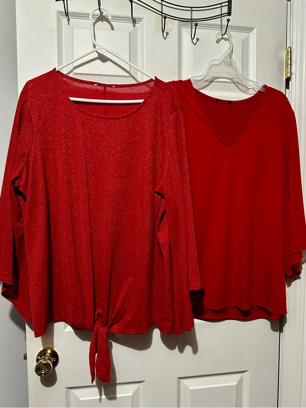 2 Red Women's dressy Tops - 3X tunics with chiffon and shimmer for evenings out!